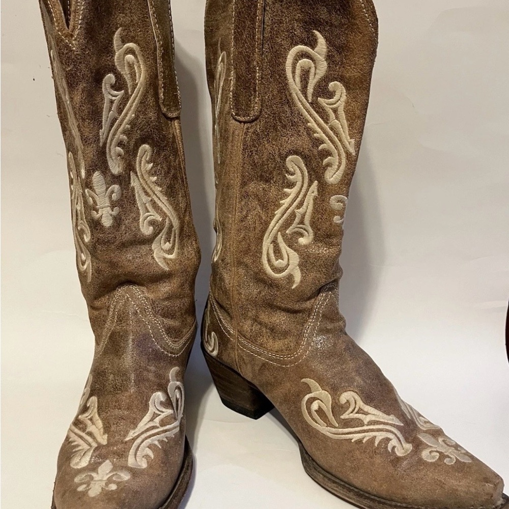 Sz 9 Corral R1974 Honey Cortez Fleur de lis Stitched Western Boots - Picture 8 of 17
